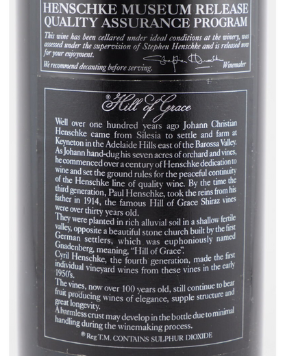 1986 Henschke Hill Of Grace Shiraz 750ml back label