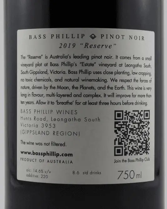 2019 Bass Phillip Reserve Pinot Noir 750ml - Craft Republic Liquor